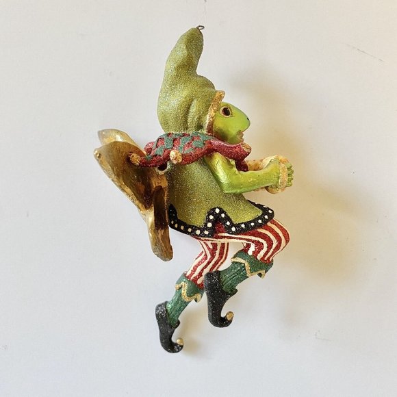 Anthropomorphic Jester Frog Playing Accordion Ornament,  Old World Style - Picture 5 of 9